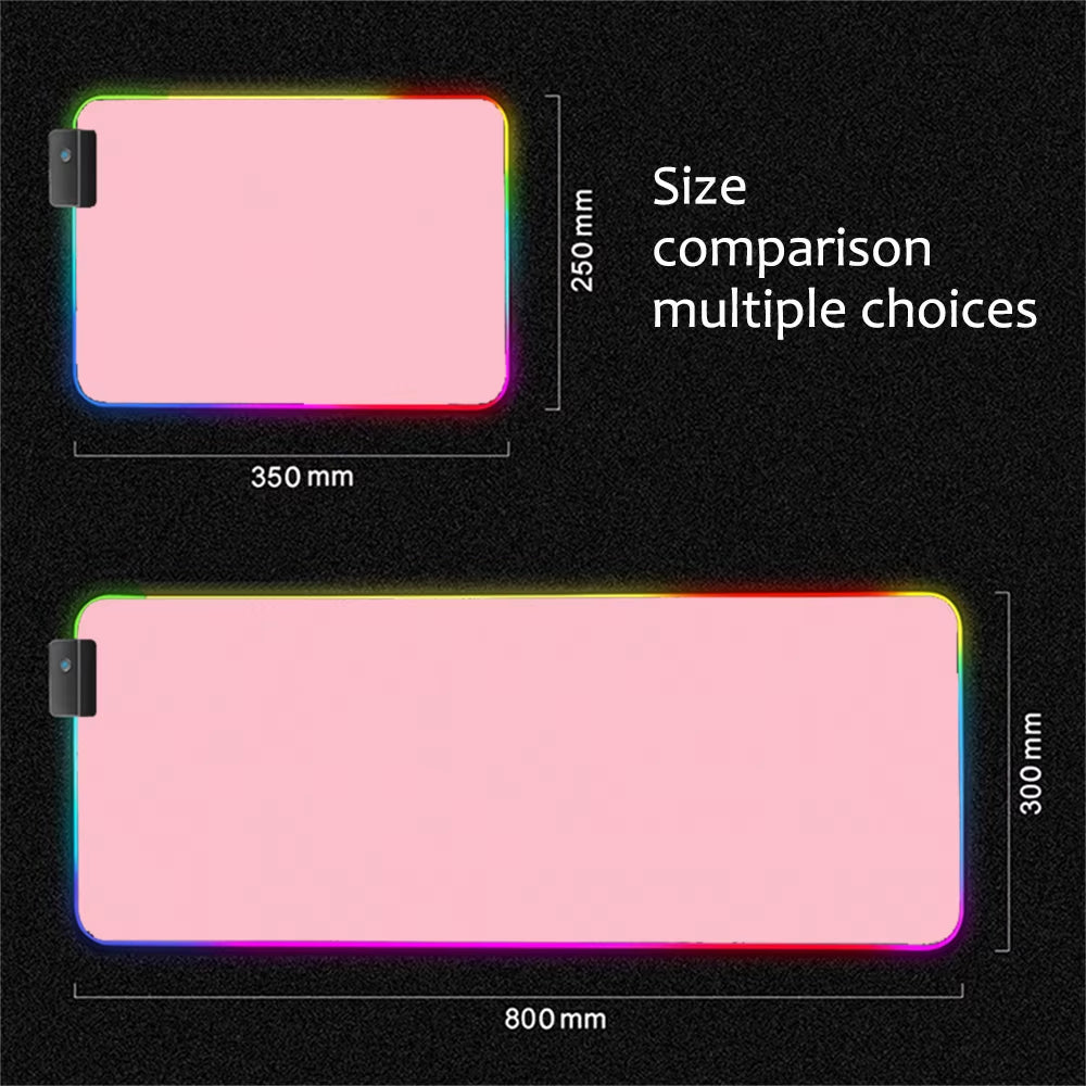 Alfombrilla de ratón RGB rosa para gaming – Tapete con retroiluminación LED, base antideslizante y diseño grande para teclado y portátil