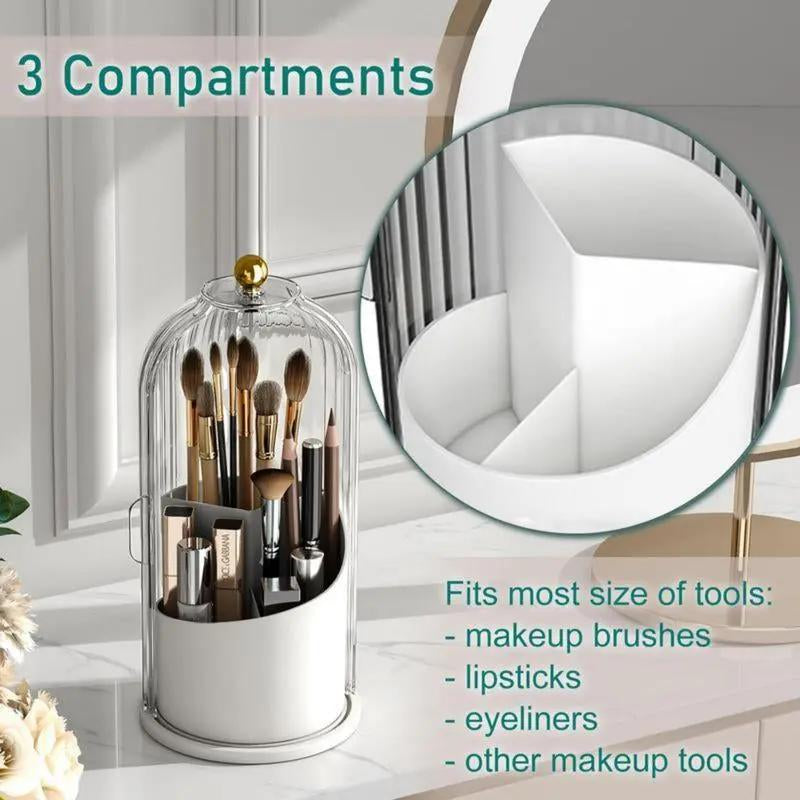 Makeup Brush Holder Organizer with Lid -360Orotating Clear Dustproof Storage Box for Vanitybathroom Countertop in White House Organizer Makeup Brush Holder Organizer,Tiktokshopfalldealsforyou Toothbrush Protector