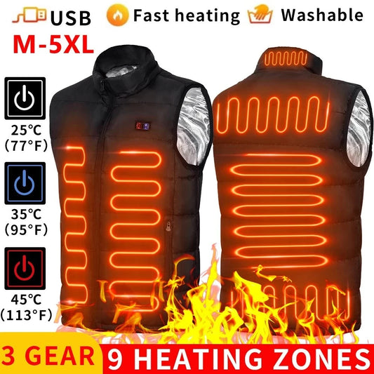 Chaqueta Calefactable con 9 Zonas de Calor – Abrigo Eléctrico de Grafeno USB para Hombre y Mujer, Ideal para Deporte, Camping y Exterior
