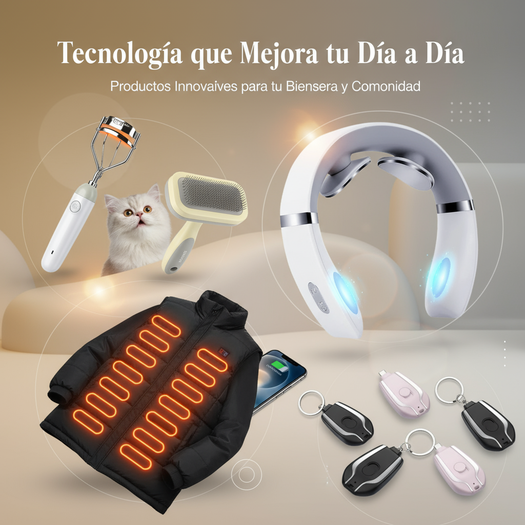 Collage de productos para bienestar y tecnología