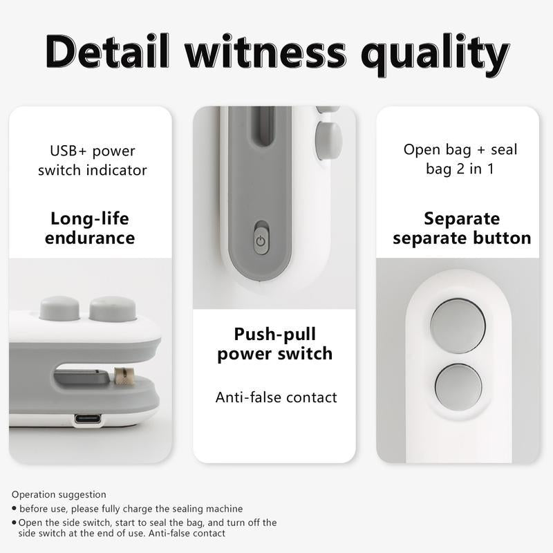 Selladora de Bolsas Portátil 2 en 1 – Mantén tu Comida y Snacks Siempre Frescos, Recargable por USB