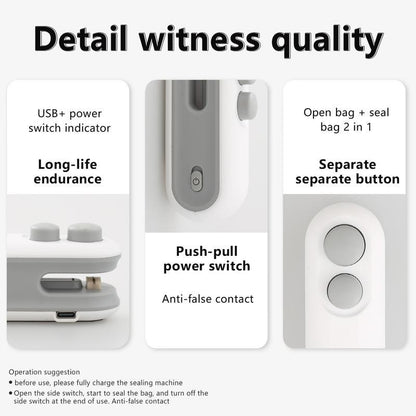 Selladora de Bolsas Portátil 2 en 1 – Mantén tu Comida y Snacks Siempre Frescos, Recargable por USB